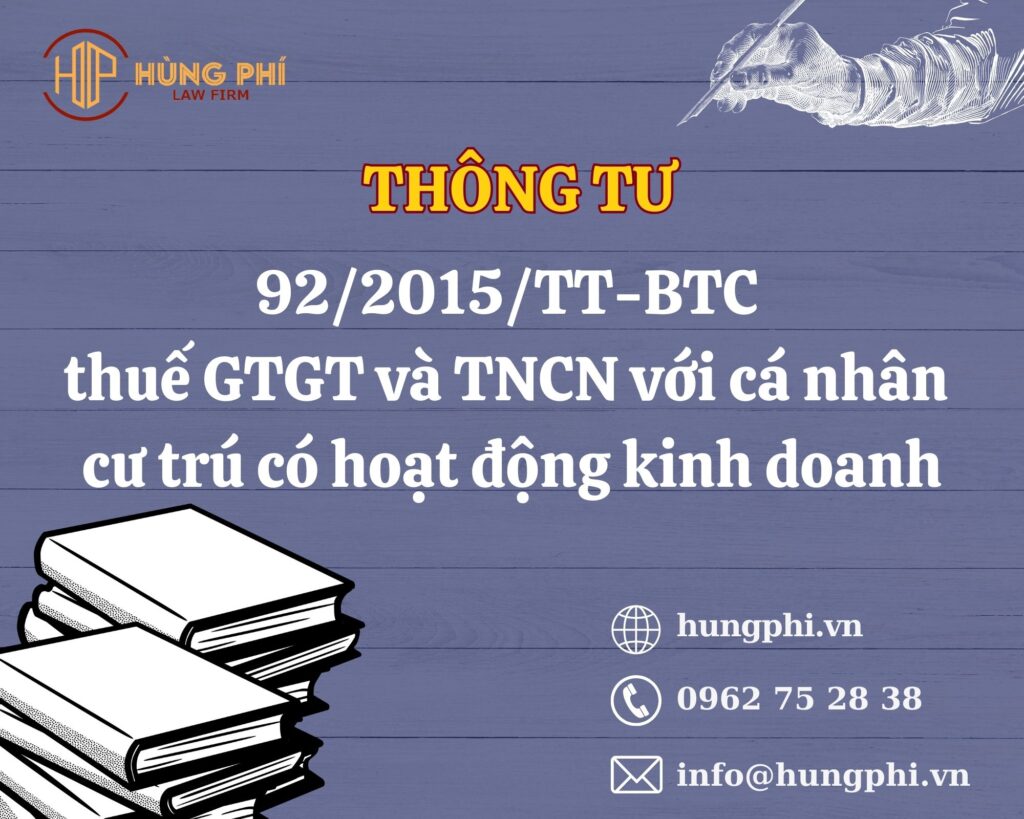 Thông tư 92-2015-TT-BTC thuế GTGT và TNCN với cá nhân cư trú có hoạt động kinh doanh